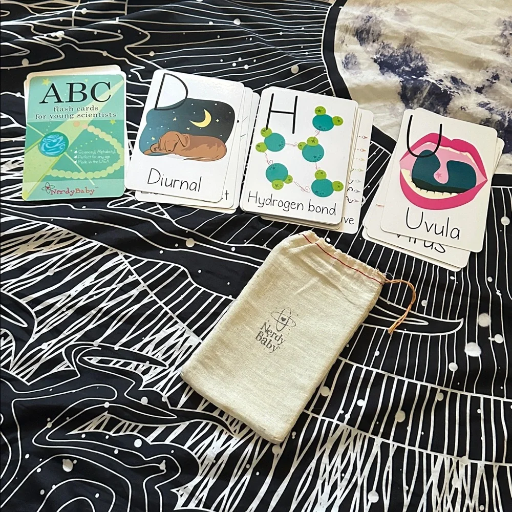 Nerdy Baby ABC’s Flash Cards for Young Scientists w/ Drawstring Pouch